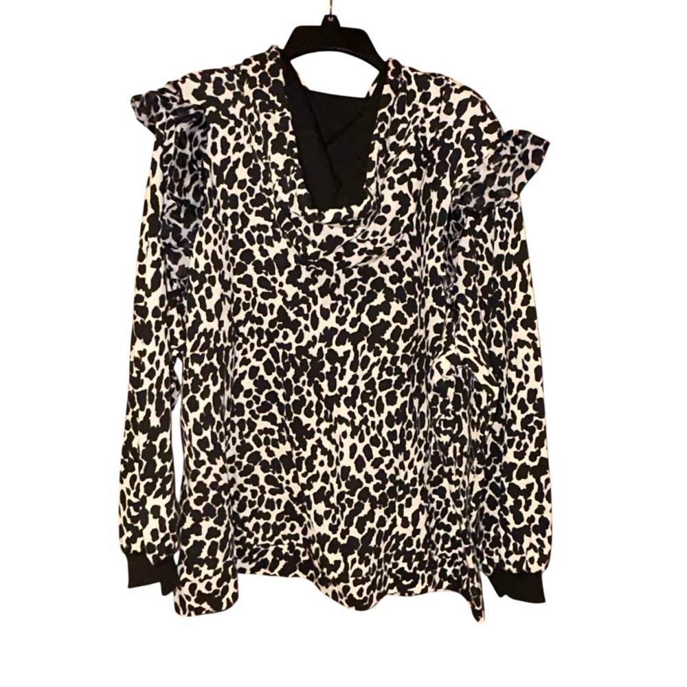 Sandy Liang Target Black White‎ Animal Print Ruffle Hoodie Sweatshirt 2X, 4X NWT - Picture 4 of 13